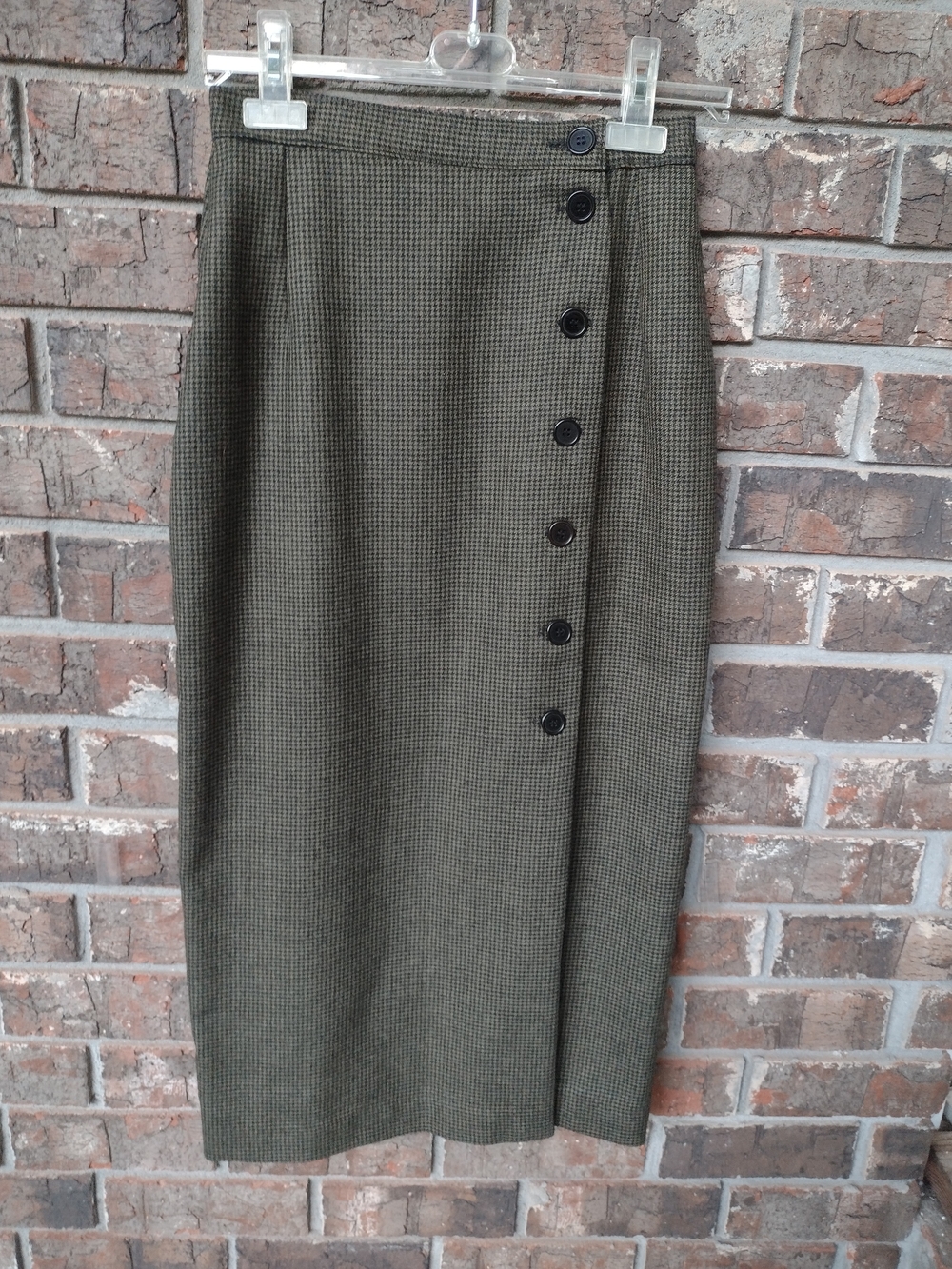 Collectible Gold Olive Houndstooth Button-Front Pencil Skirt Women's 8 Career